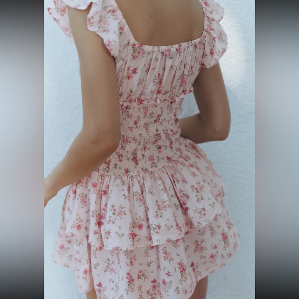 100% Cotton Pink Floral Flowy Dress NWT - Picture 3 of 3